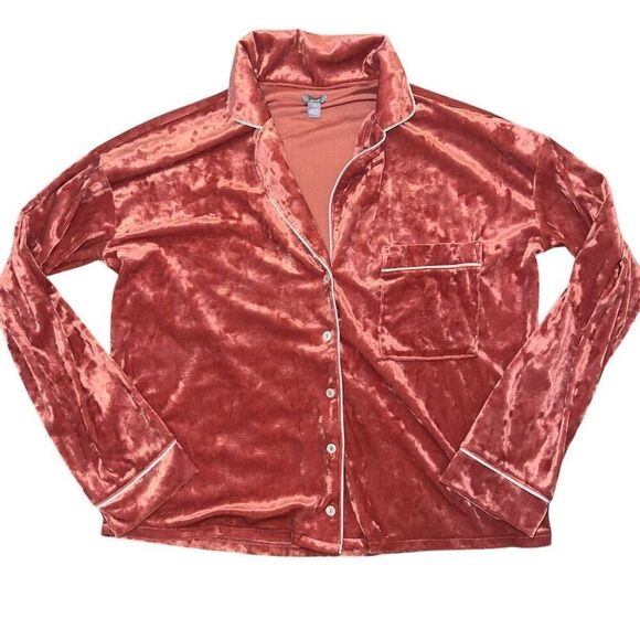 AERIE Burnt Orange Velvet Button Down Pajama Too Size M - Picture 1 of 7